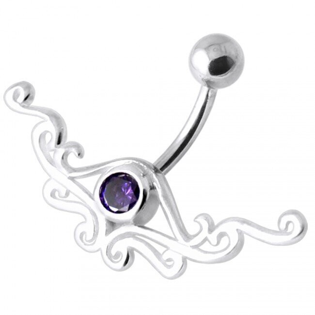Tribal in violett, Amethyst Tribal,  Bauchnabel Piercing , Echt Silber Anhänger,   mit 316L Chirurgenstahl Stab in 10mm