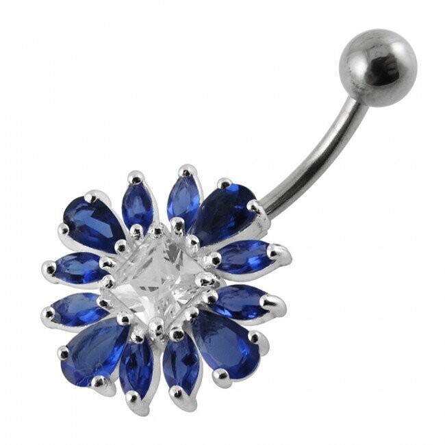 Himmels Blume, Sky Flower,  Bauchnabel Piercing , Echt Silber Anhänger,   mit 316L Chirurgenstahl Stab in 10mm