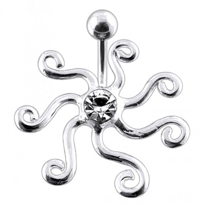 Sonne, Sun,  Bauchnabel Piercing , Echt Silber Anhänger,   mit 316L Chirurgenstahl Stab in 10 mm