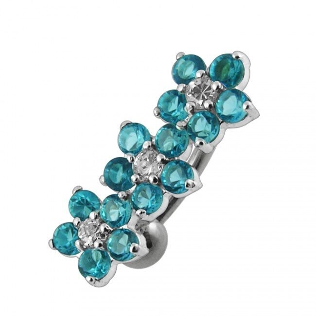 Blume, Flower Upperside, Bauchnabel Piercing , Echt Silber Anhänger,   mit 316L Chirurgenstahl Stab in 10 mm