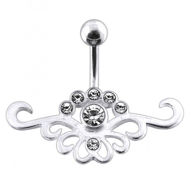 Tribal mit 7 Steinen in Weiß (Crystal Clear), Bauchnabel Piercing , Echt Silber Anhänger, mit 316L Chirurgenstahl Stab in 10 mm Tribal mit 7 Steinen in Weiß (Crystal Clear), Bauchnabel Piercing , Echt Silber Anhänger, mit 316L Chirurgenstahl Stab in 10 mm