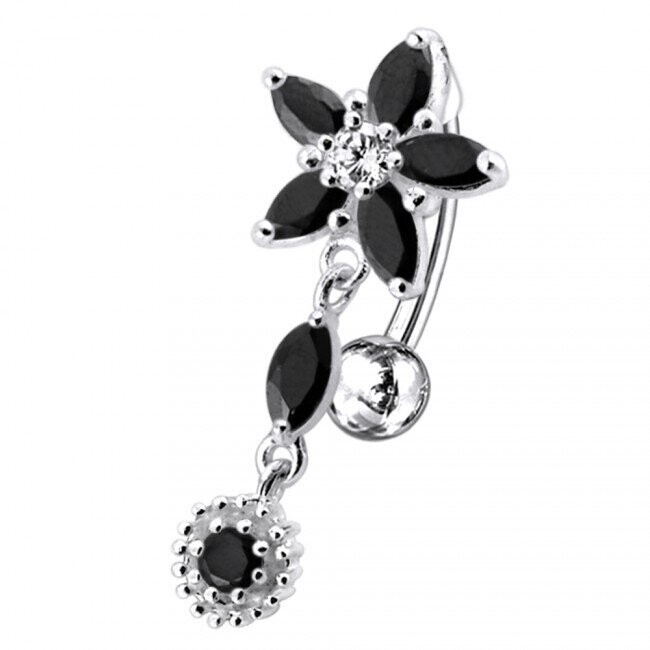 Bewegliche kleine Blume,   Upperside, Bauchnabel Piercing , Echt Silber Anhänger,   mit 316L Chirurgenstahl Stab in 10 mm