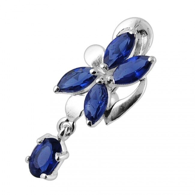Abstract Flower,   Upperside, Bauchnabel Piercing , Echt Silber Anhänger,   mit 316L Chirurgenstahl Stab in 10 mm