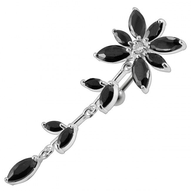 Große schwarze Blume, Black Flower, Aquamarin Big Star Upperside, Bauchnabel Piercing , Echt Silber Anhänger, mit 316L Chirurgenstahl Stab in 8 mm Große schwarze Blume, Black Flower, Aquamarin Big Star Upperside, Bauchnabel Piercing , Echt Silber Anhänger, mit 316L Chirurgenstahl Stab in 8 mm