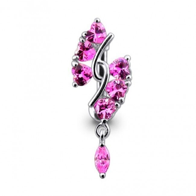 Diva kurz in Pink,  Upperside, Bauchnabel Piercing , Echt Silber Anhänger,   mit 316L Chirurgenstahl Stab in 10 mm