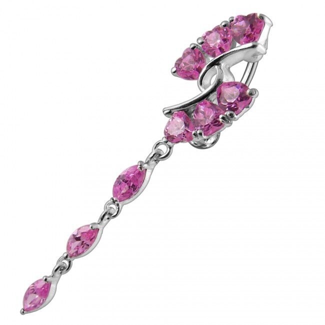 Diva Lang in Pink,  Upperside, Bauchnabel Piercing , Echt Silber Anhänger,   mit 316L Chirurgenstahl Stab in 10 mm