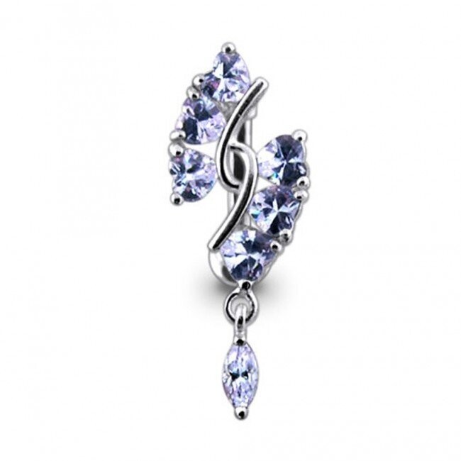 Diva kurz in Lavendel,  Upperside, Bauchnabel Piercing , Echt Silber Anhänger,   mit 316L Chirurgenstahl Stab in 10 mm