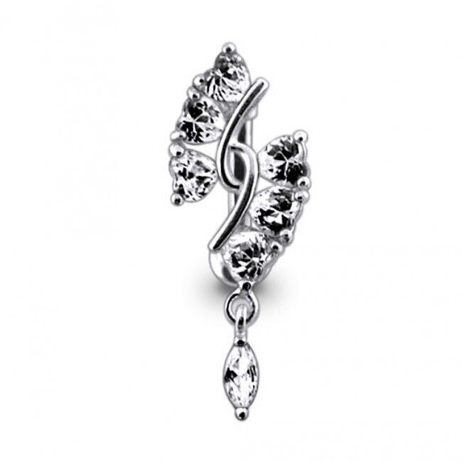 Diva kurz in Weiß (Crystal Clear),  Upperside, Bauchnabel Piercing , Echt Silber Anhänger,   mit 316L Chirurgenstahl Stab in 8 mm