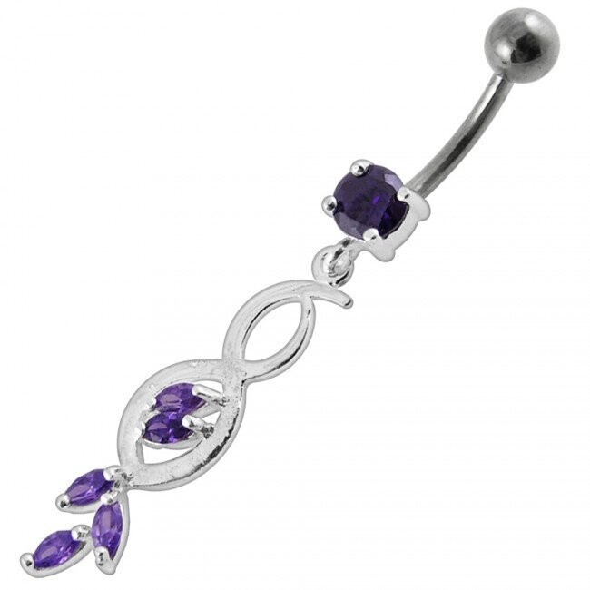 Modern Line in Violett, Bauchnabel Piercing , Echt Silber Anhänger,   mit 316L Chirurgenstahl Stab in 10 mm