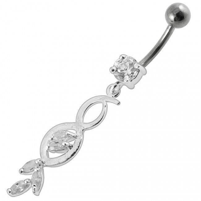Modern Line in Weiß, Bauchnabel Piercing , Echt Silber Anhänger,   mit 316L Chirurgenstahl Stab in 8 mm