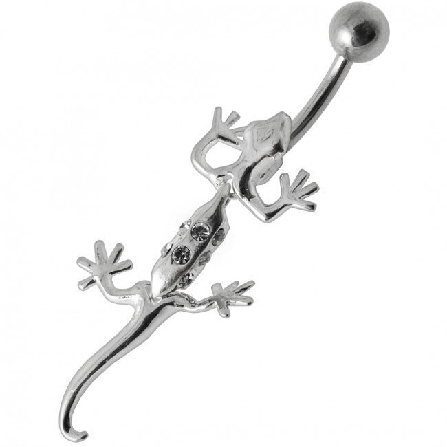 Eidechse, Gecko beweglich, Bauchnabel Piercing , Echt Silber Anhänger,   mit 316L Chirurgenstahl Stab in 8 mm