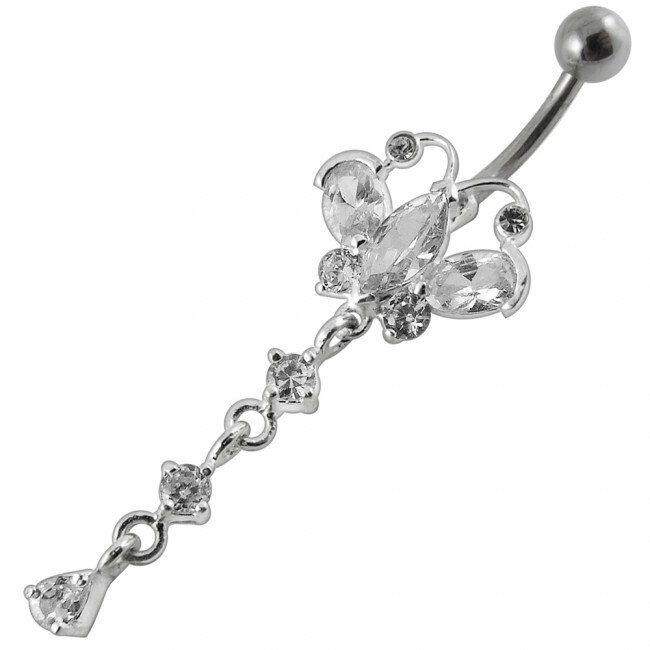 Schmetterling, Butterfly beweglich, Bauchnabel Piercing , Echt Silber Anhänger,   mit 316L Chirurgenstahl Stab in 10 mm