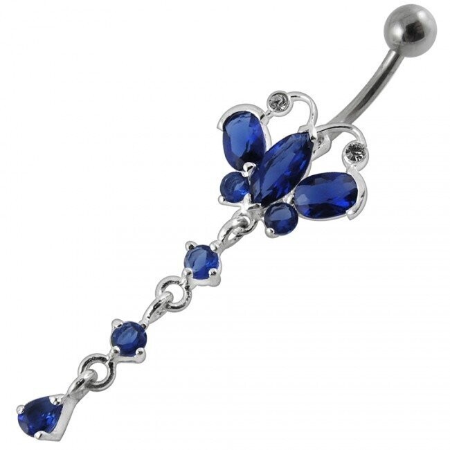 Schmetterling, Butterfly beweglich, Bauchnabel Piercing , Echt Silber Anhänger,   mit 316L Chirurgenstahl Stab in 10 mm