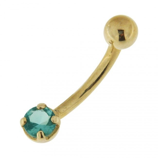 Echt Gold 14 Kt. Bauchnabelpiercing mit 4mm Zirkonia Stein und 4mm Echt Goldener Schraubkugel, in Hellblau (Aquamarin), Stab in 10 mm Echt Gold 14 Kt. Bauchnabelpiercing mit 4mm Zirkonia Stein und 4mm Echt Goldener Schraubkugel, in Hellblau (Aquamarin), Stab in 10 mm