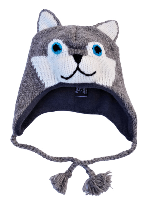 Husky der Hund mit den blauen Augen,  handgestrickt..mit Fleece  Innen  gefüttert...Mollig warm