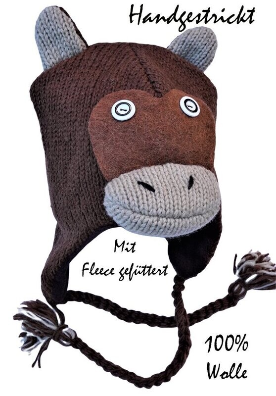 Monkey unser Äffchen, Tiermütze,  handgestrickt..mit Fleece  Innen  gefüttert...Mollig warm