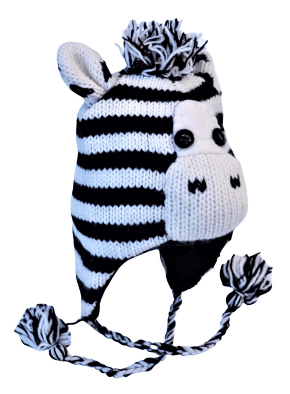 Zebra in schwarz weiss,  handgestrickt..mit Fleece  Innen  gefüttert...Mollig warm