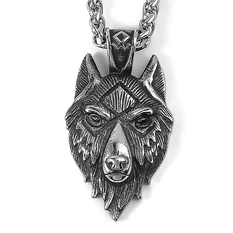Fenrir (Wikinger Wolf) an einer 60 cm langen stabilen Edelstahlkette.