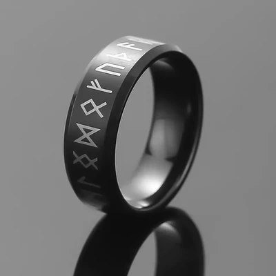 Wolfram Runen Alphabet Ring in schwarz. Extrem hart und schwer.