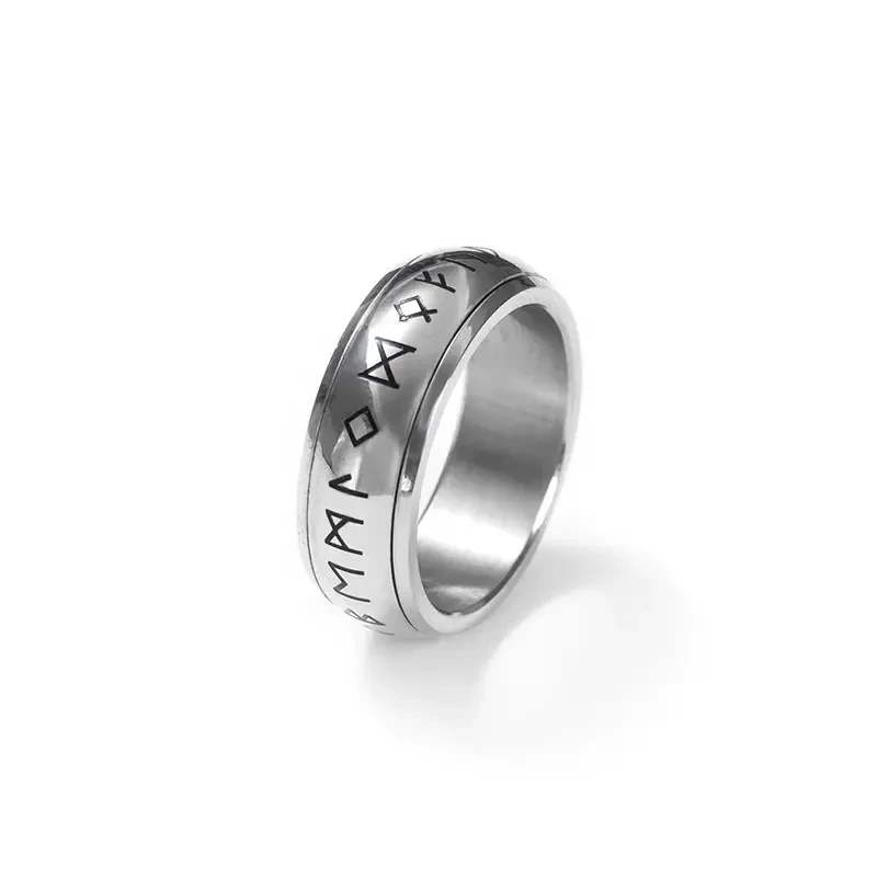 Drehbarer Runen Alphabet Ring, Edelstahl Gussring