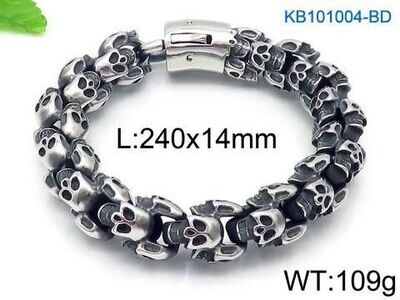 Totenkopf Armband aus 316L Chirurgenstahl, schwer und massiv in 20,5cm oder 23 cm länge erhältlich