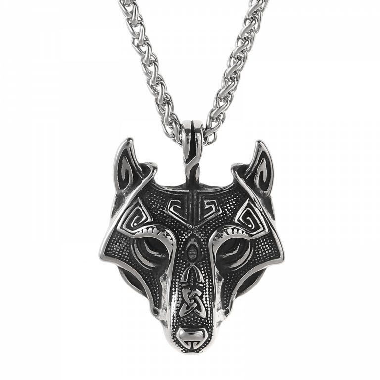 Fenrir (Wikinger Wolf) an einer 60 cm langen stabilen Edelstahlkette.