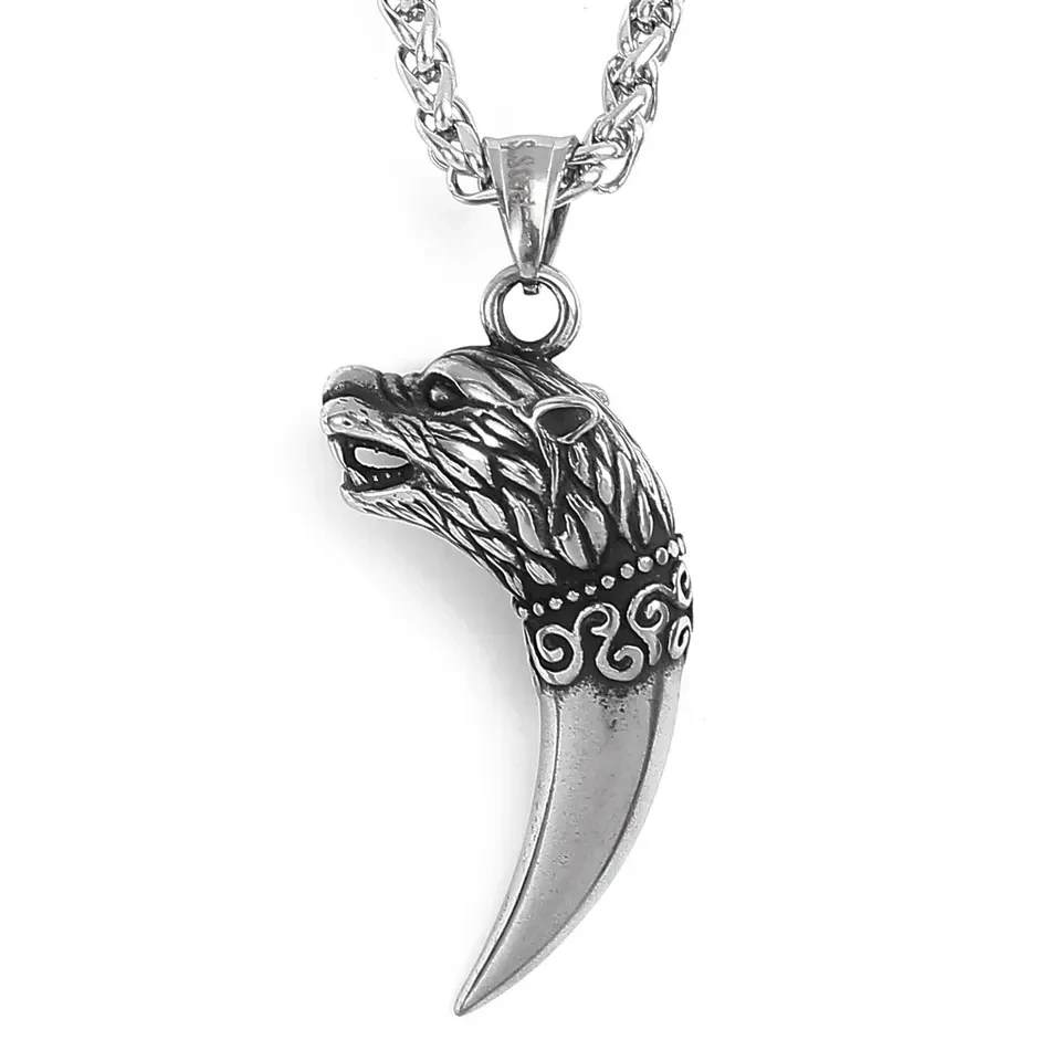 Wolfszahn Anhänger aus Edelstahl mit Kette