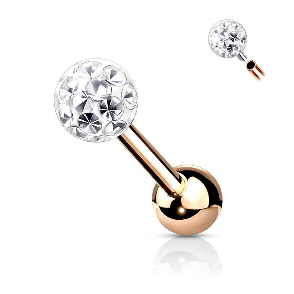 Micro Barbel in Silber, Schwarz oder Gold  mit Epoxy Kristallen, Tragus oder Helix Piercing  1,2 x 6mm, 316l Chirurgenstahl