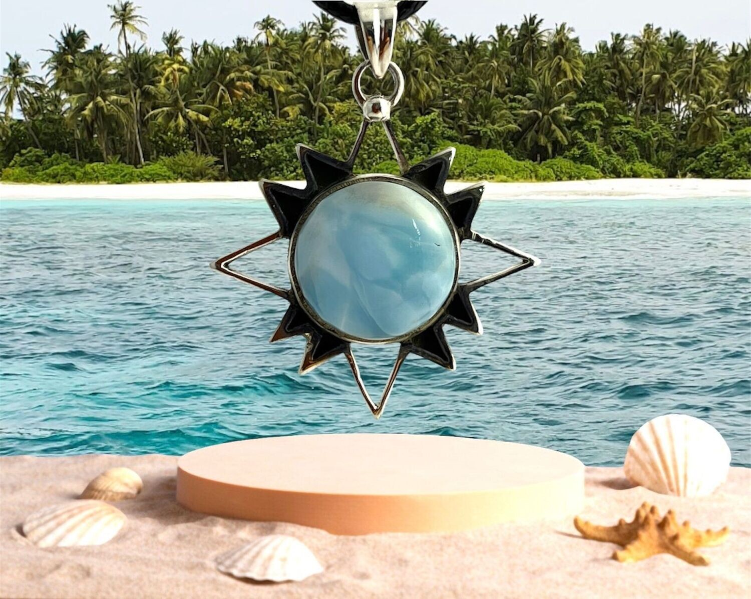 Stern, Echt Stein Anhänger, 925 Sterling Silber,  Larimar