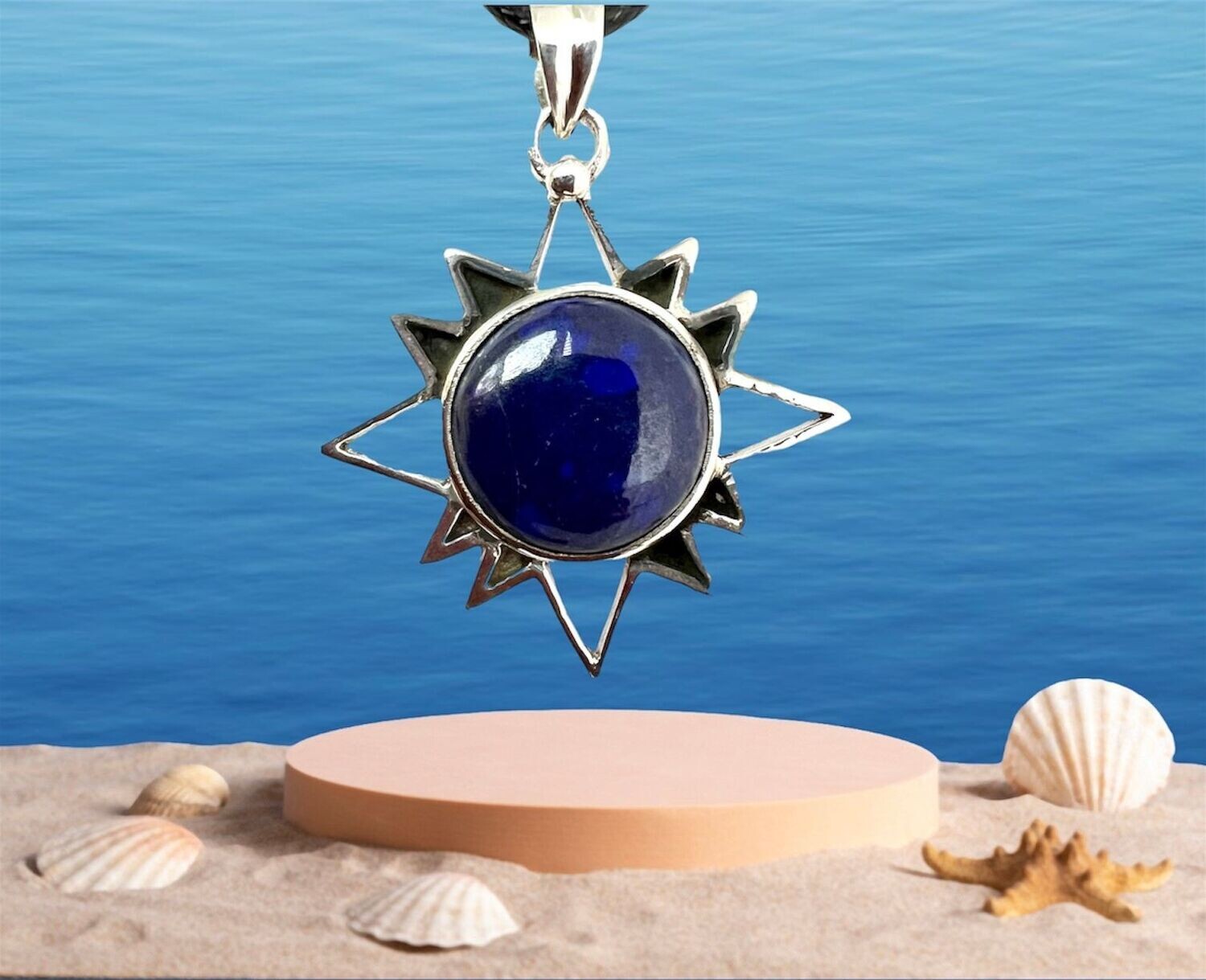 Stern, Echt Stein Anhänger, 925 Sterling Silber,  Lapis Lazuli