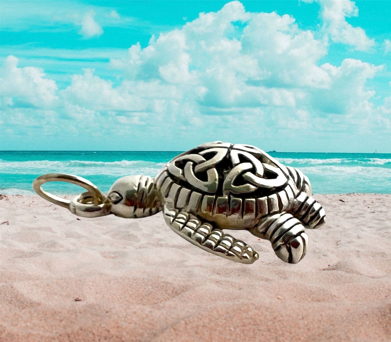 Schildkröte mit keltischen Knoten, Echt Silber 925 Anhänger