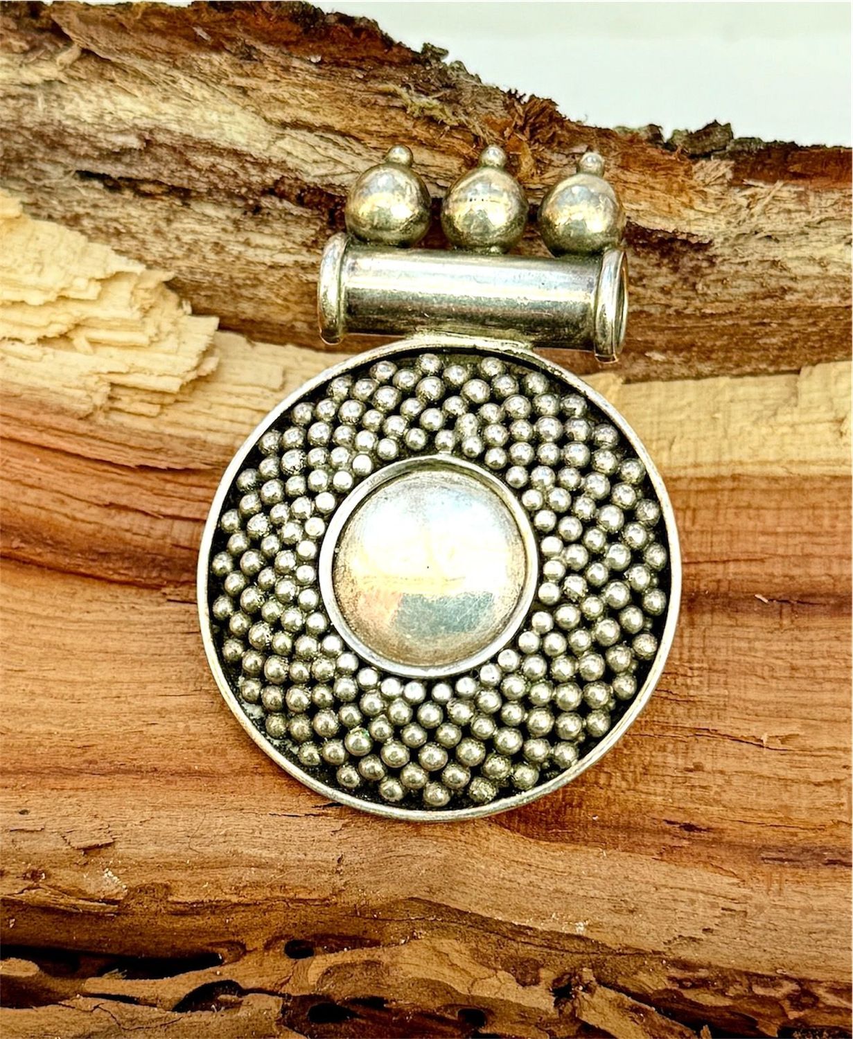 Ajna Chakra Anhänger (Symbol für das dritte Auge), Echt Silber 925 , Hergestellt in Indien (Antik)