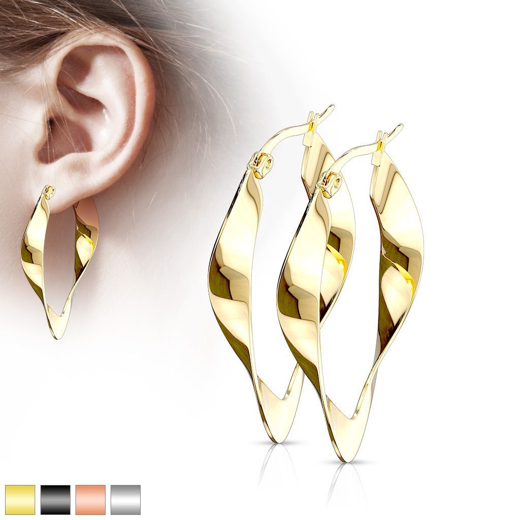 Gedrehte Oval Creolen,  Edelstahl Ohrringe in Gold, Rose Gold oder Silber,  316L Chirurgenstahl , Paarpreis
