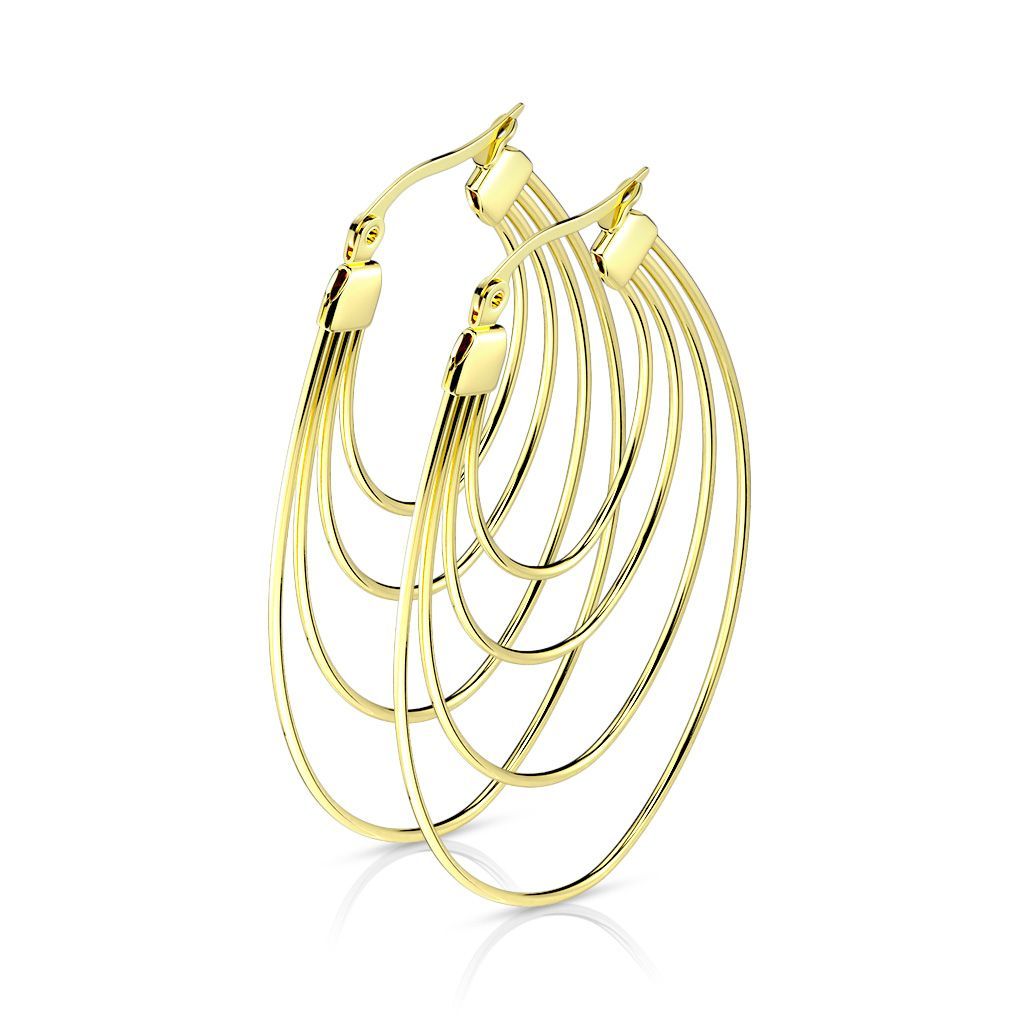 4 reihige Creolen in Gold,  oval, Edelstahl Ohrringe 316L Chirurgenstahl Goldfarben, Paarpreis