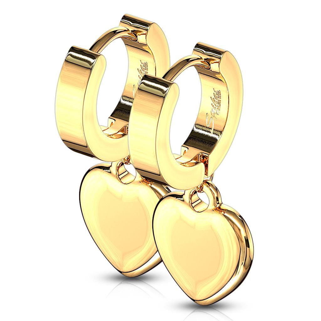 Goldene Herzen,  Edelstahl Klappcreolen mit beweglichen Herzen, 316L Chirurgenstahl, Paarpreis