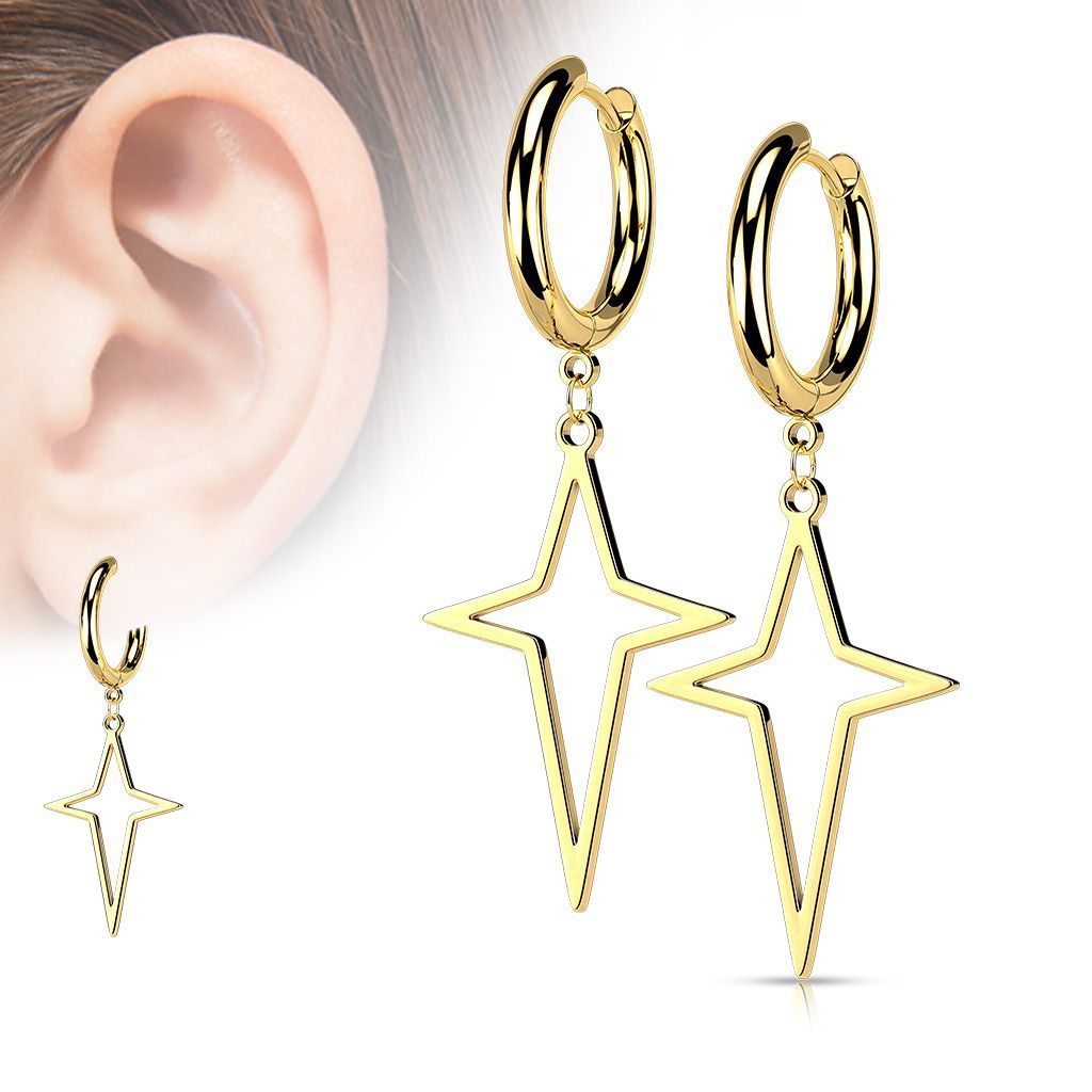 Sternkreuz Ohrringe in Gold,  Edelstahl Klappcreolen mit beweglichen Kreuzen, 316L Chirurgenstahl, Paarpreis