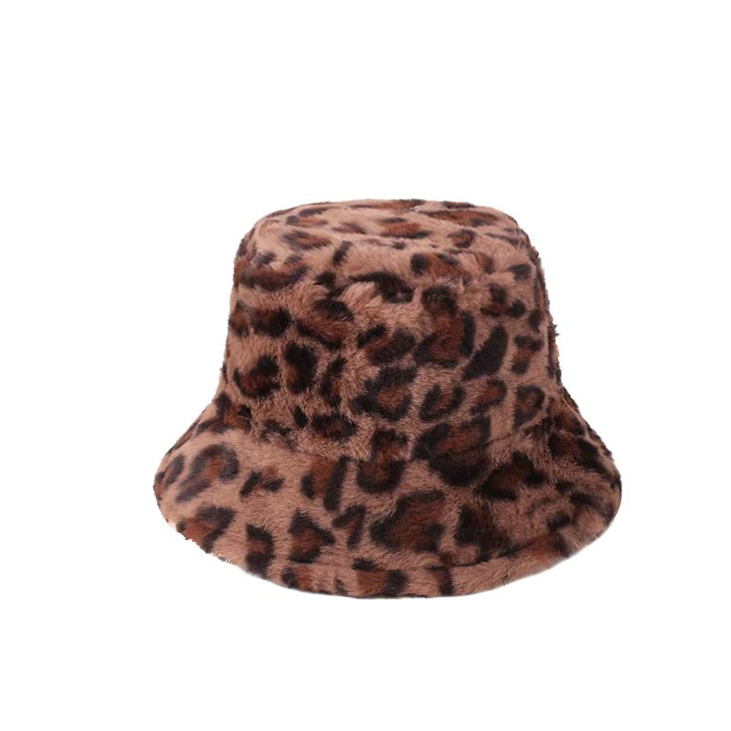 Leopard Dunkelbraun,  Bucket Hut, Eimer Mütze mit Leoparaden Motiv in Dunkelbraun mit Hutband (Grössenverstellbar), flauschig