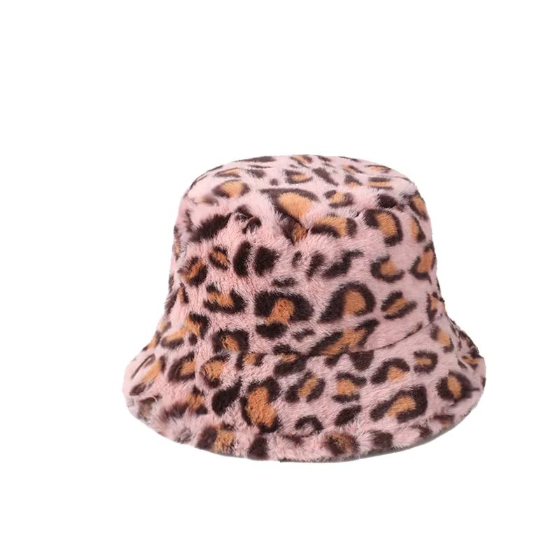 Leopard Pink,  Bucket Hut, Eimer Mütze mit Leoparaden Motiv in Pink/Braun mit Hutband (Grössenverstellbar), flauschig