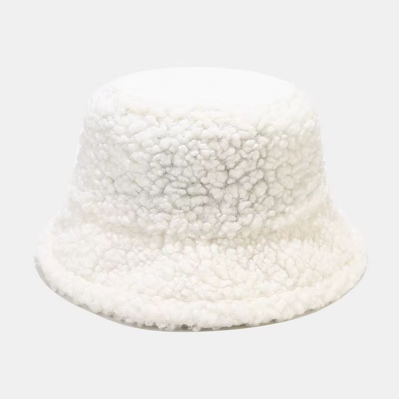 Lammfell-Optik  Weiss,  Bucket Hut, Eimer Mütze mit Lammfell-Optik in Weiss mit Hutband (Grössenverstellbar), flauschig