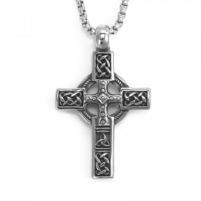 Keltisches Kreuz aus Edelstahl mit hochwertiger 60cm langen Kette