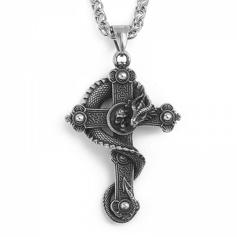 Drachen-Kreuz, Dragon Cross,  aus Edelstahl mit hochwertiger 60cm langen Kette, Kreuz Anhänger mit Drachen