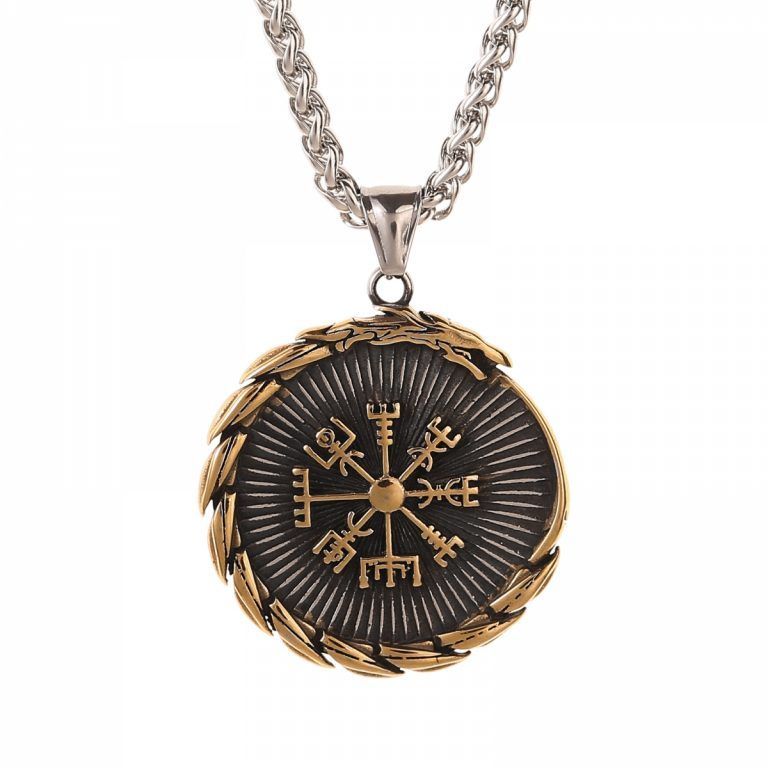 Jormundgand, Midgardschlange mit Valknut , Anhänger aus Edelstahl in silber und gold,  mit einer 60cm langen hochwertigen Edelstahlkette