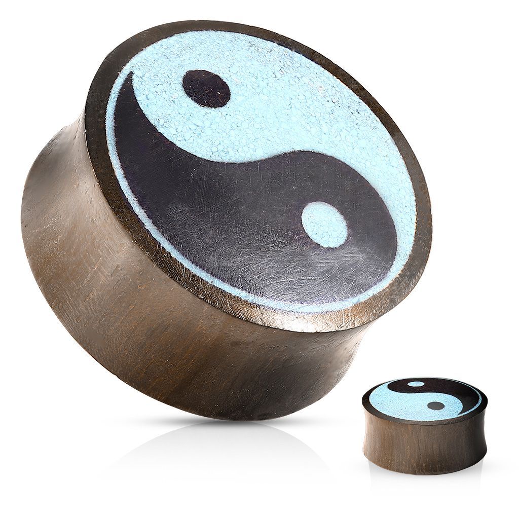 Yin Yan Plug, Organischer Sono Holz Plug mit Yin Yan Inlay aus Türkis, Stückpreis