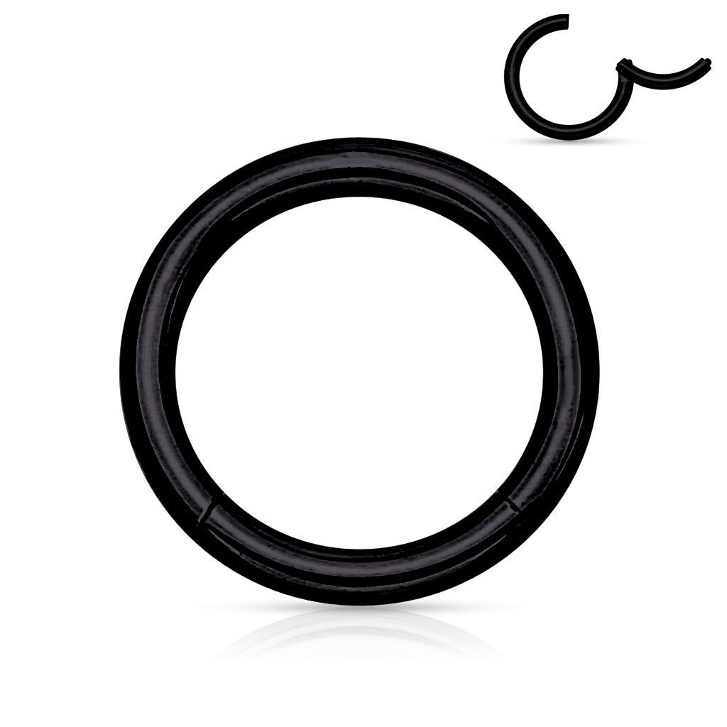 Schwarzer Clicker Nasen Ring, Segment Nasenring mit Scharnier (Hinge), 316L Chirurgenstahl, 1,0mm Stärke, Innendurchmesser: 8mm