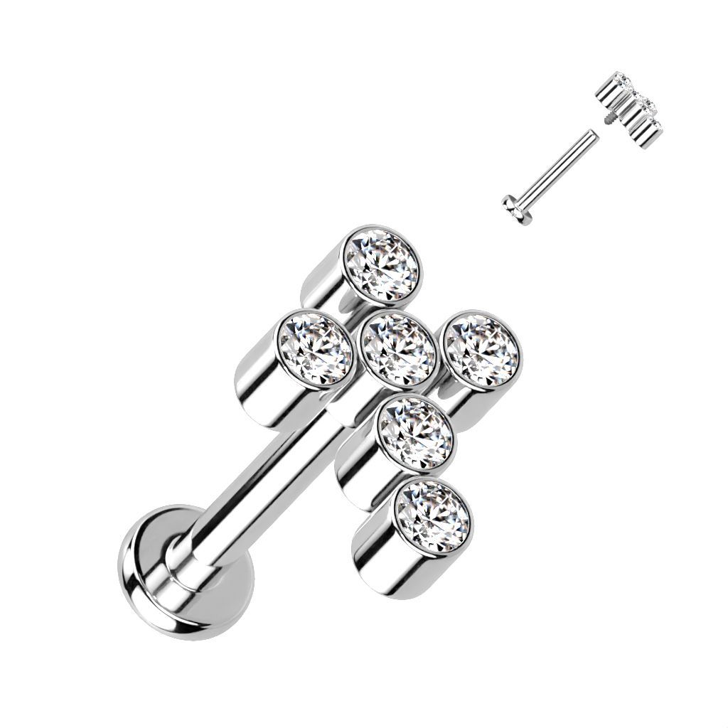 Titan Stecker Kreuzmit Zirkonia ,Stecker für Tragus, Helix, Oberlippe, Monroe, Unterlippe oder als normaler Ohrring 1,2 x 6mm, Titan (Implant Grade Titanium)