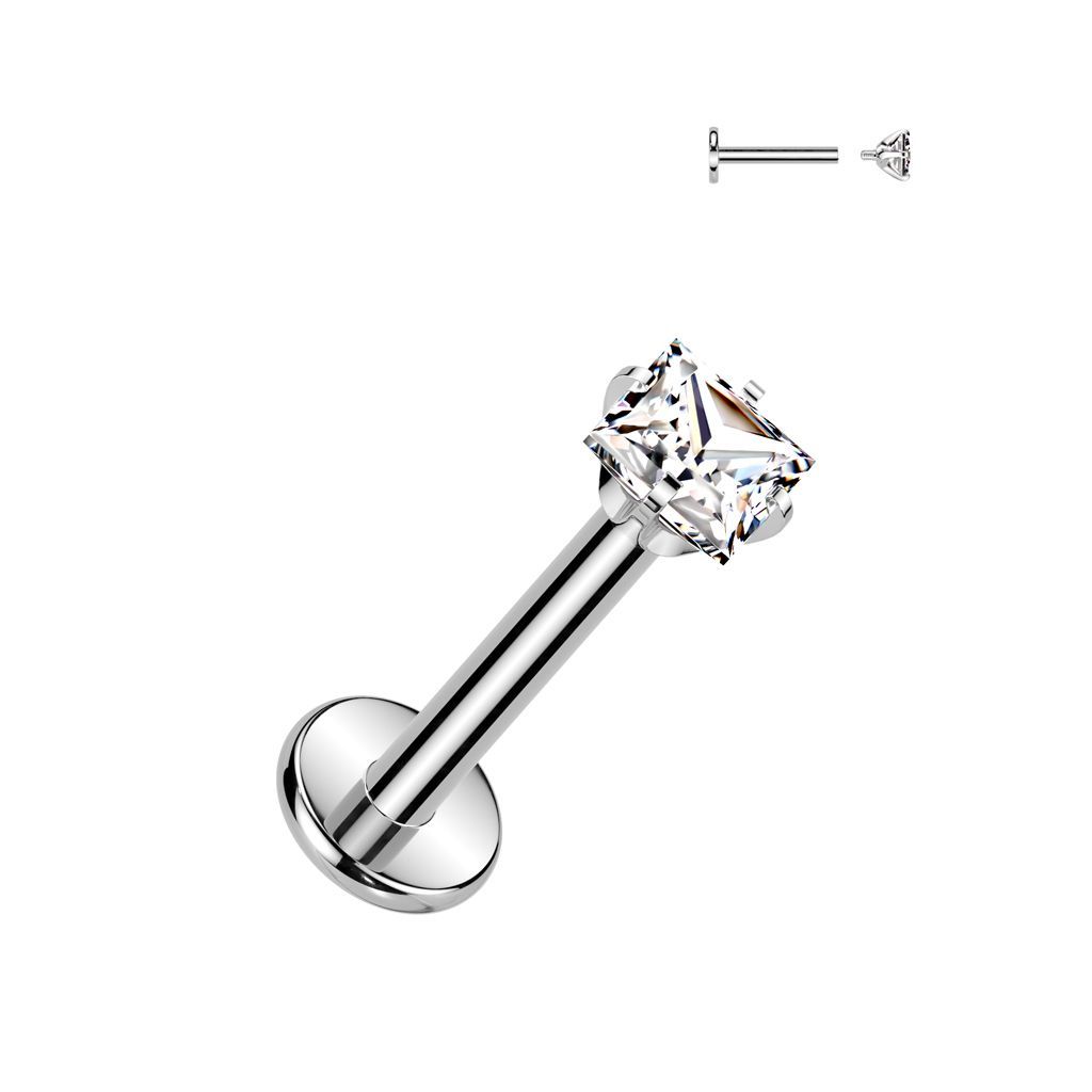 Titan Stecker Quadrat Zirkonia mit 2mm oder 3mm Grösse  ,Stecker für Tragus, Helix, Oberlippe, Monroe, Unterlippe oder als normaler Ohrring 1,2 x 6mm, Titan (Implant Grade Titanium)