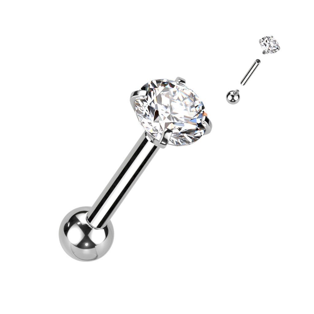 Runder Zirkonia Stecker Crystal Clear aus Titan mit 3mm oder 4mm Kristallen , Stecker für Tragus, Helix  oder als normaler Ohrring 1,2 x 6mm, Titan (Implant Grade Titanium)