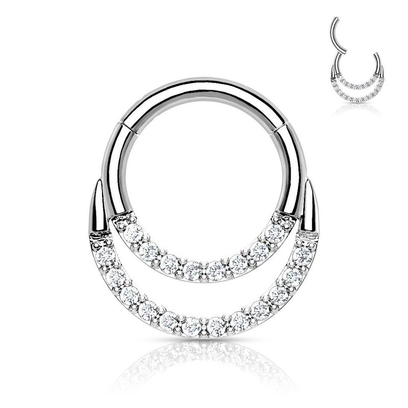 Doppel Linien Clicker mit Zirkonia, Hinge, für Septum, Tragus oder Helix, 1,2mm x 8mm, 316L Chirurgenstahl