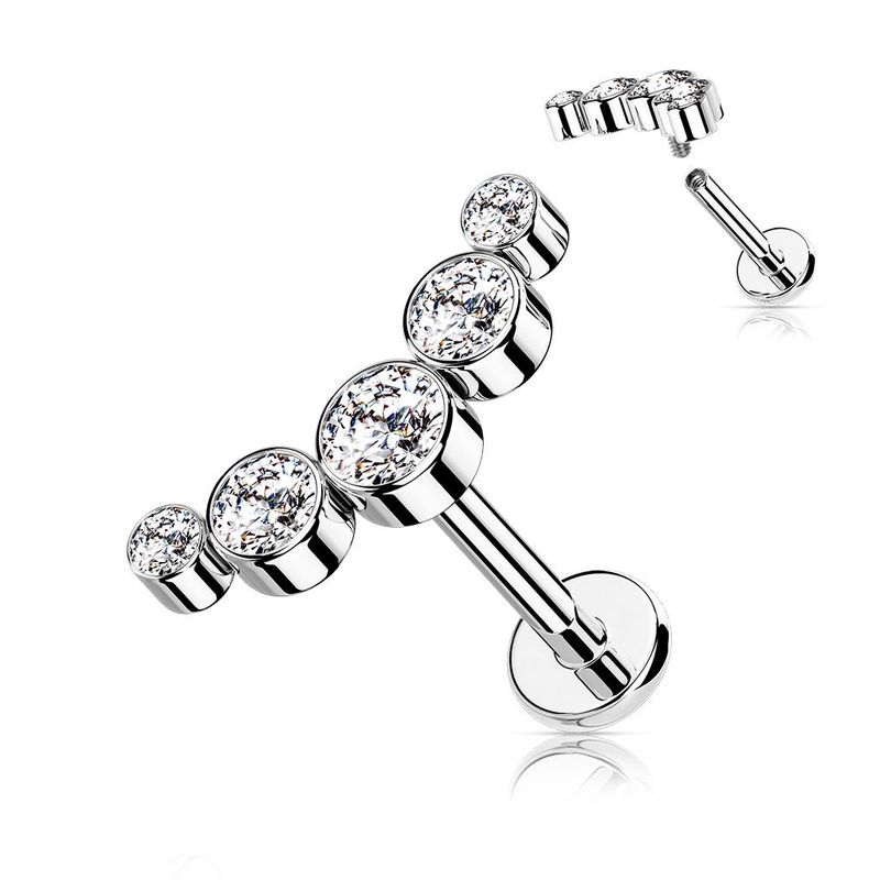 5 Stein Labret gebogen  mit Zirkonia,  für Tragus, oder Helix , 1,2mm x 6mm, 316L Chirurgenstahl