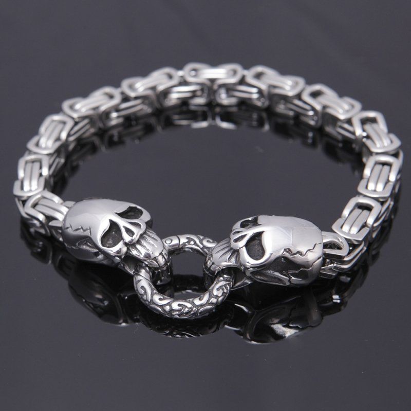 Königsketten Armband mit Totenköpfen,  silber Edelstahl hochpoliert